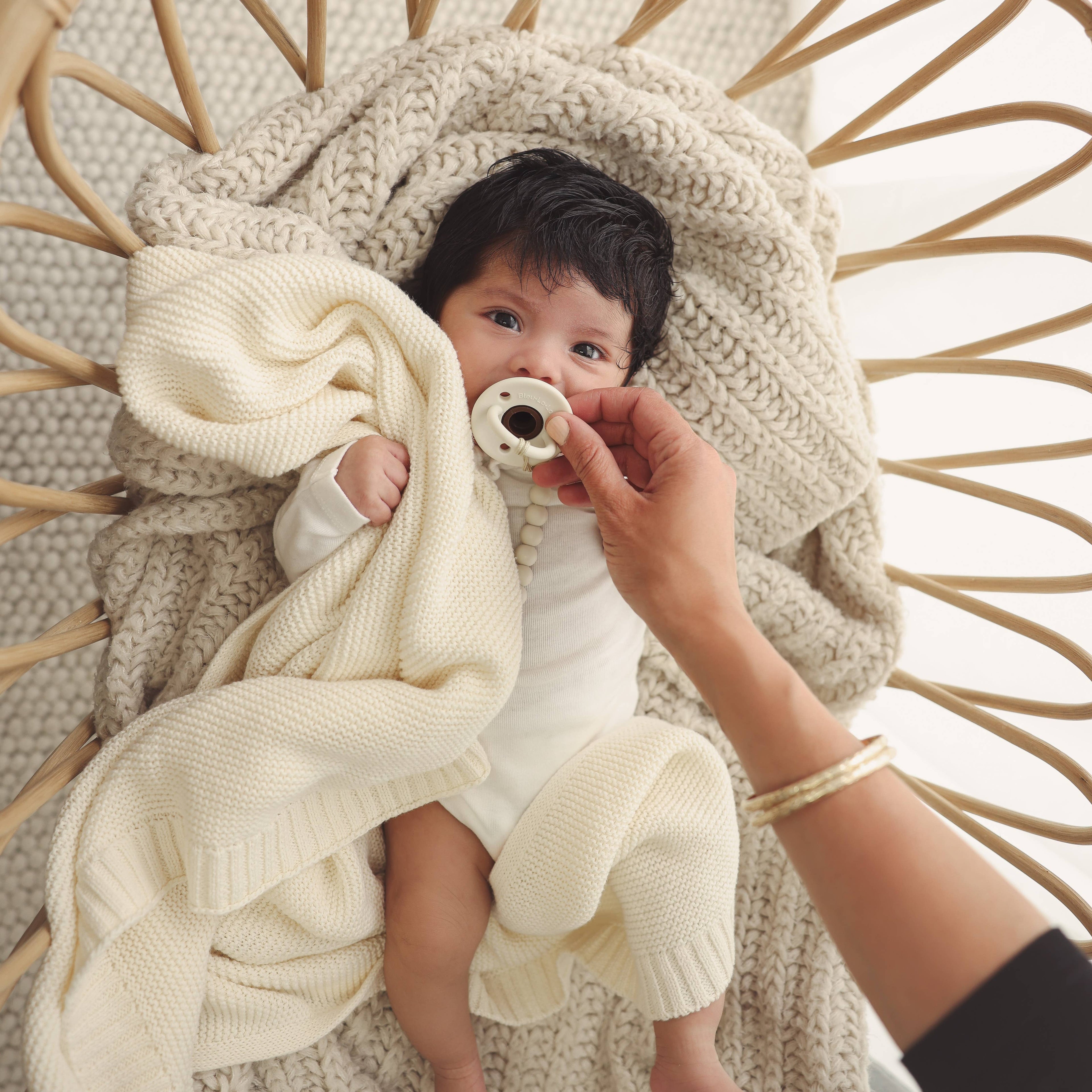 Heritage Knit 100% Organic Cotton Swaddle Baby Blanket: Mocha