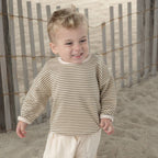 Lightweight Cream Sweater With Brown Stripe