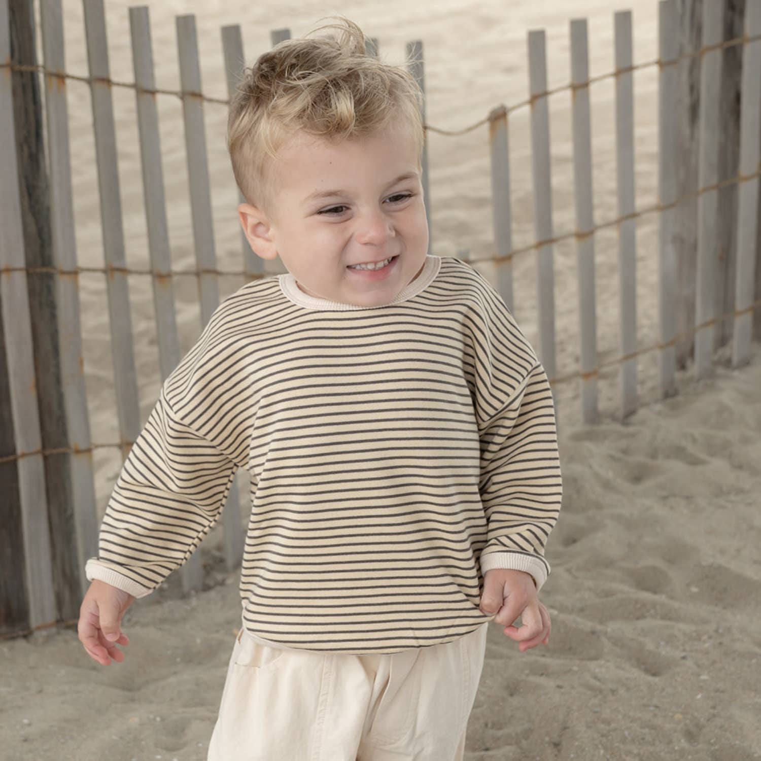 Lightweight Cream Sweater With Brown Stripe