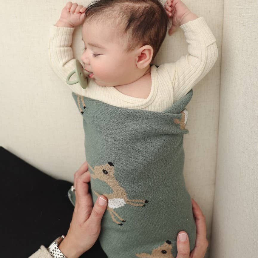 100% Luxury Cotton Receiving Swaddle Baby Blanket - Deer: Sage