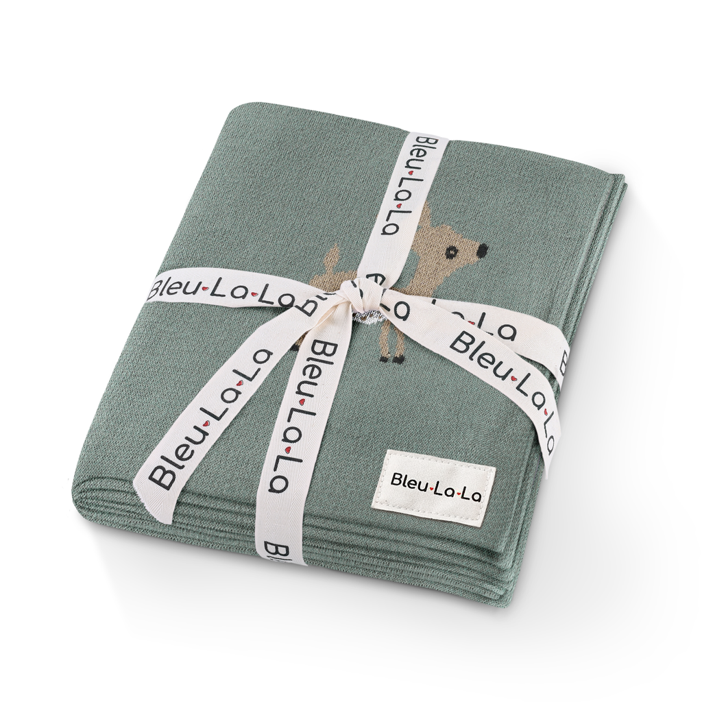 100% Luxury Cotton Receiving Swaddle Baby Blanket - Deer: Sage