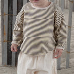 Lightweight Cream Sweater With Brown Stripe