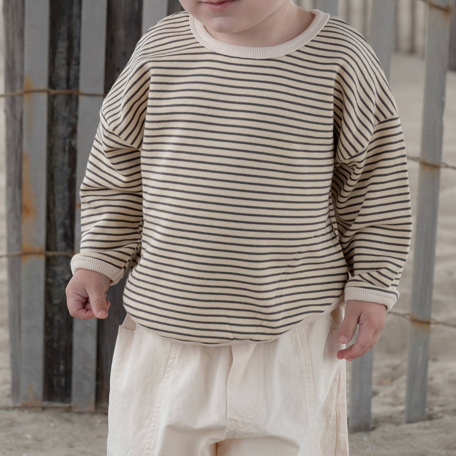 Lightweight Cream Sweater With Brown Stripe