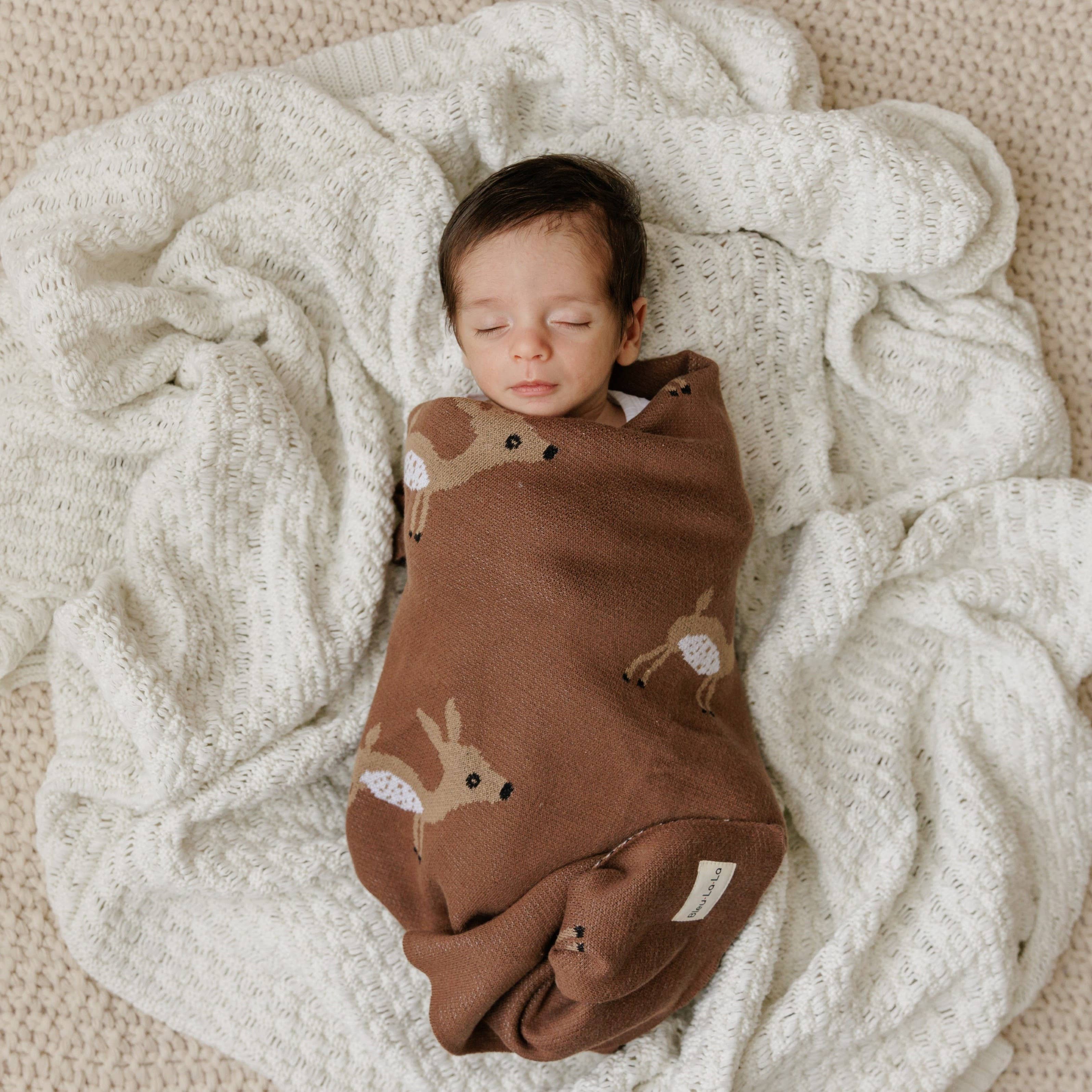 100% Luxury Cotton Receiving Swaddle Baby Blanket - Deer: Sage