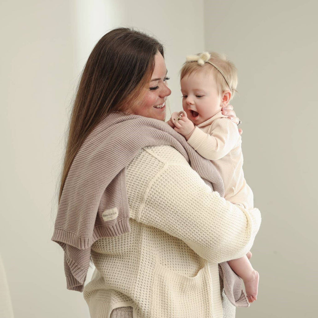 Heritage Knit 100% Organic Cotton Swaddle Baby Blanket: Mocha