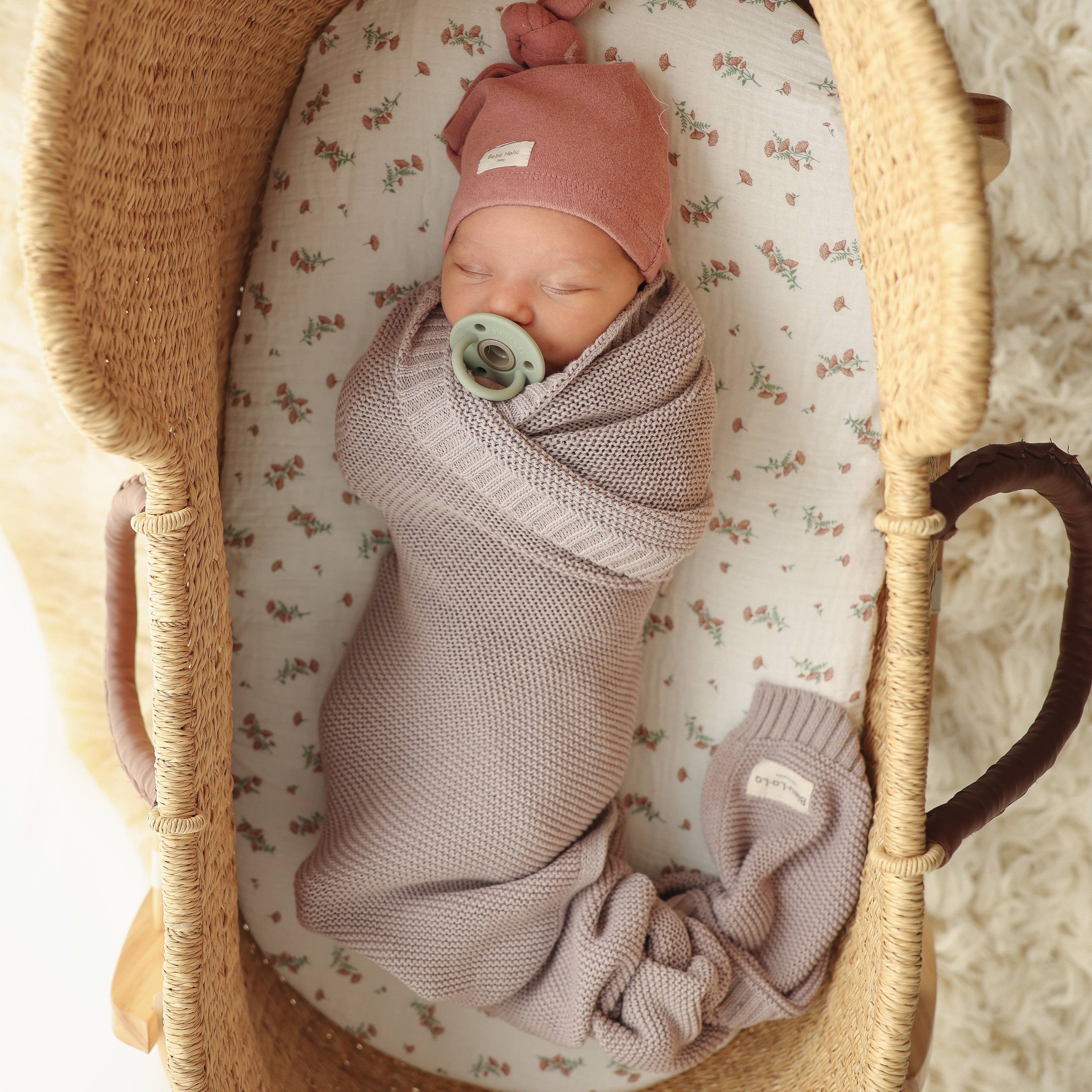 Heritage Knit 100% Organic Cotton Swaddle Baby Blanket: Mocha