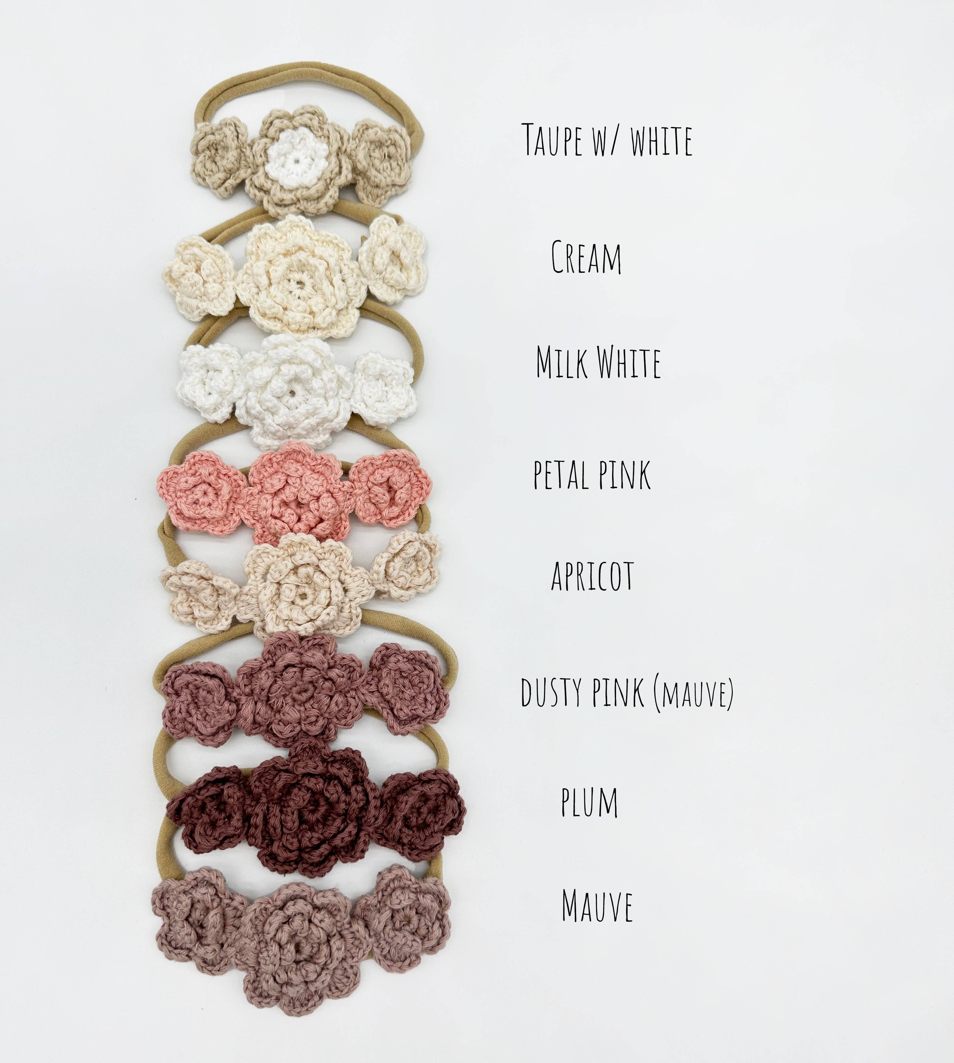 Crochet Triple  Flower Headband Dusty-pink