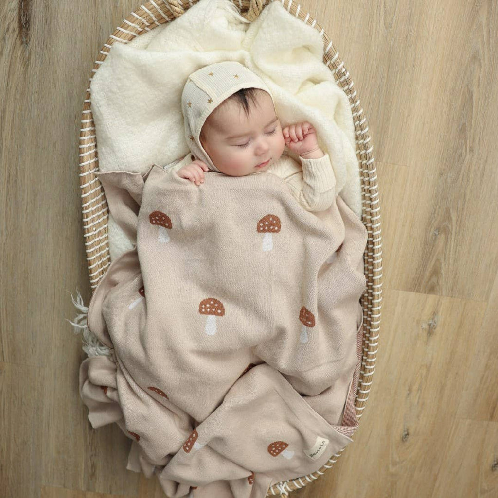 100% Luxury Cotton Swaddle Receiving Baby Blanket - Mushroom: Camel