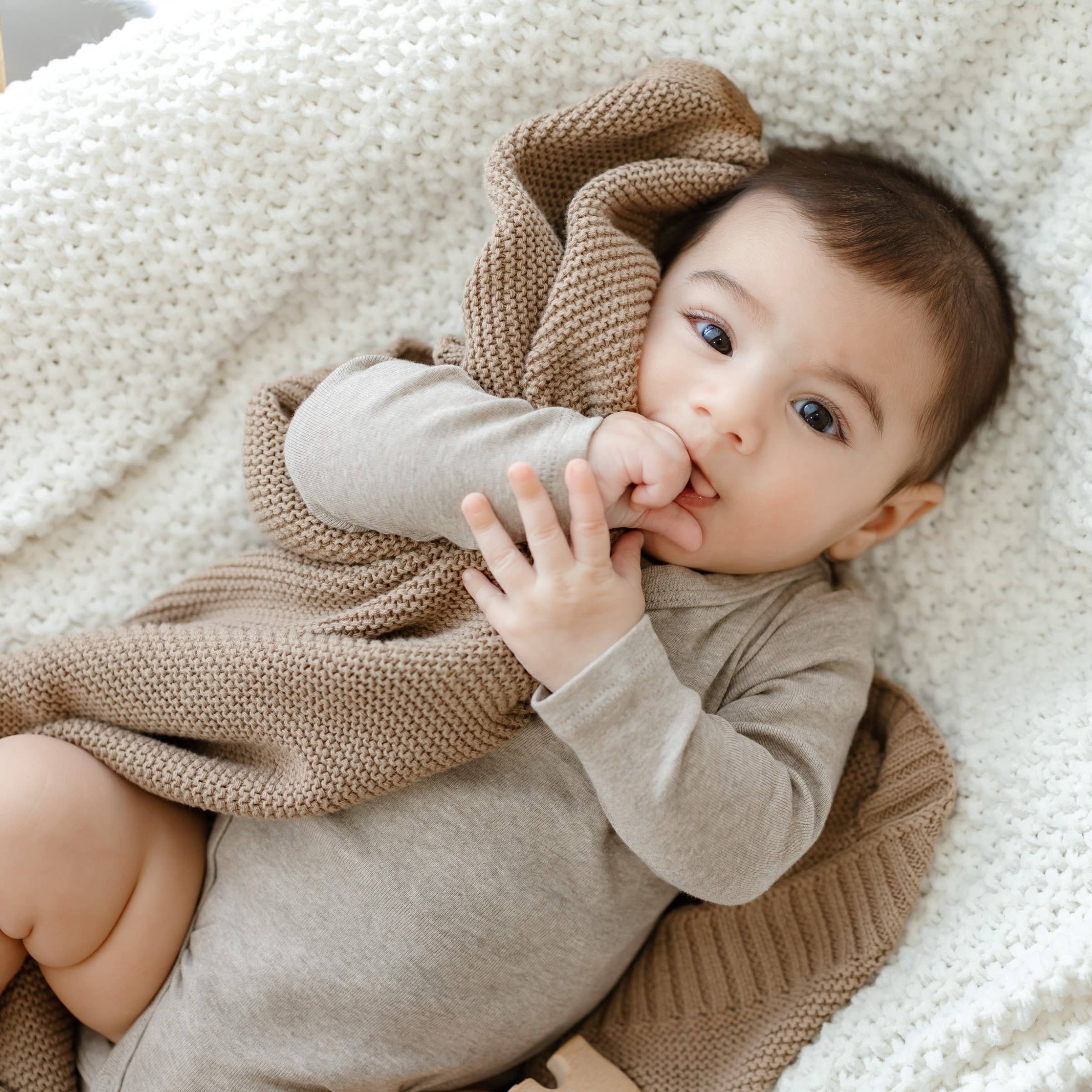 Heritage Knit 100% Organic Cotton Swaddle Baby Blanket: Mocha