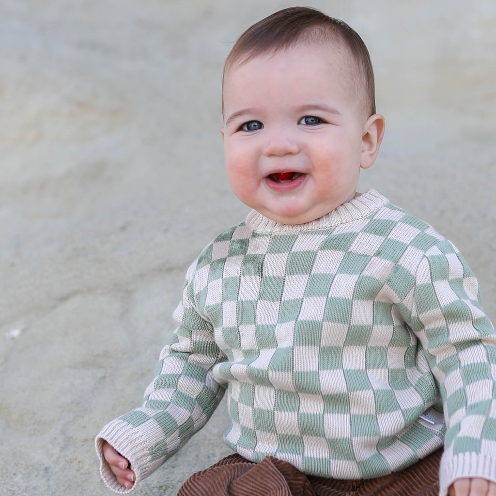 Checkered Knit Sweater - Sage