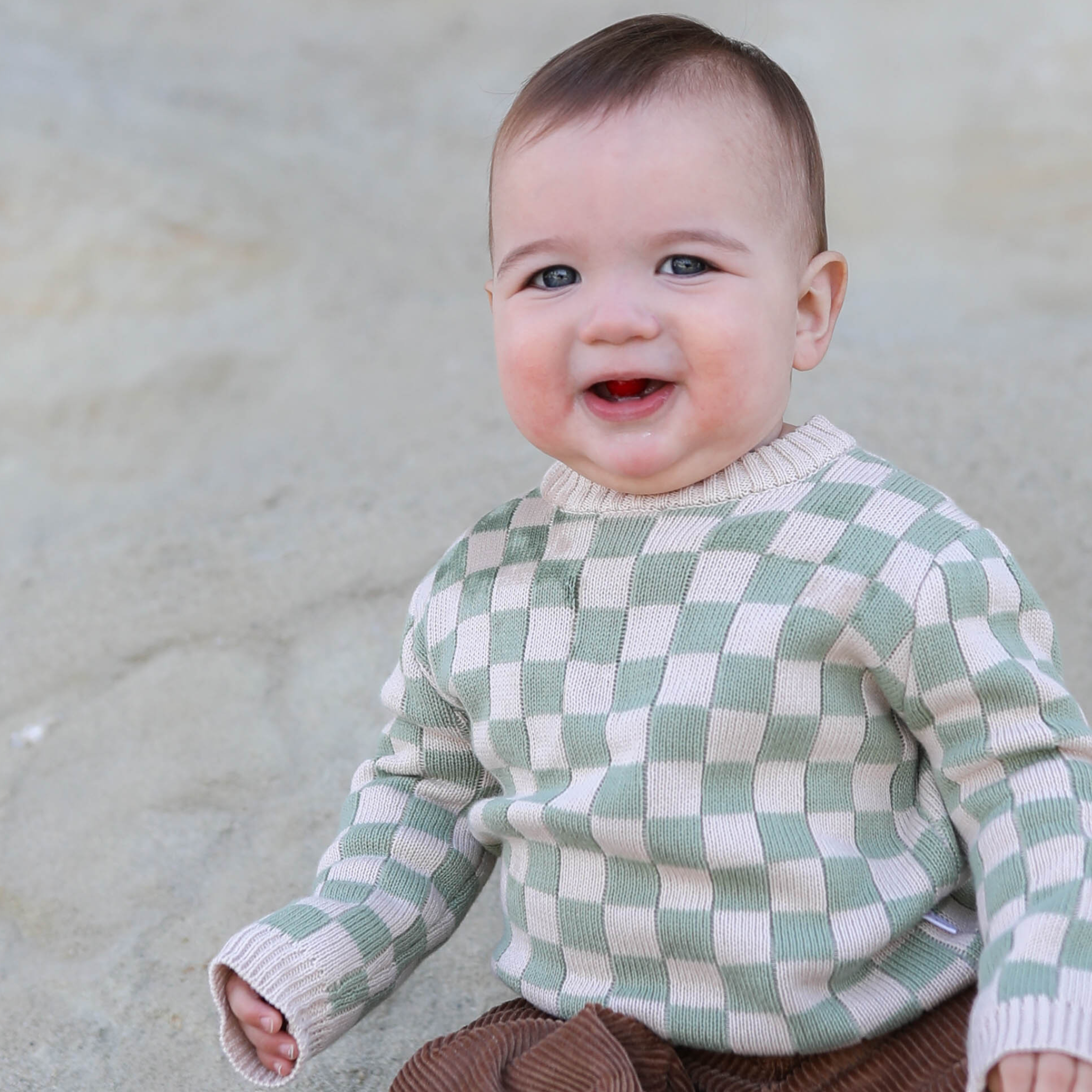 Checkered Knit Sweater - Sage