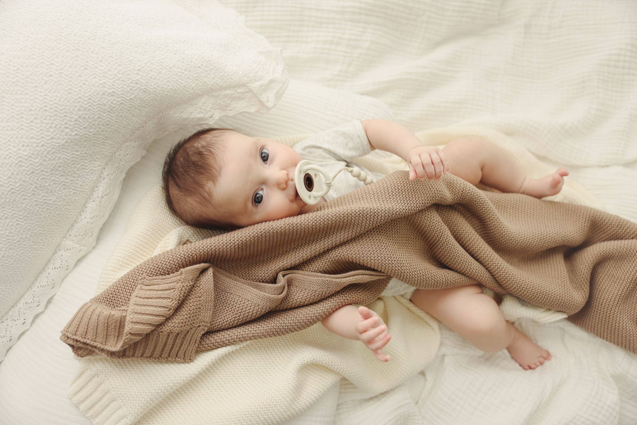 Heritage Knit 100% Organic Cotton Swaddle Baby Blanket: Mocha