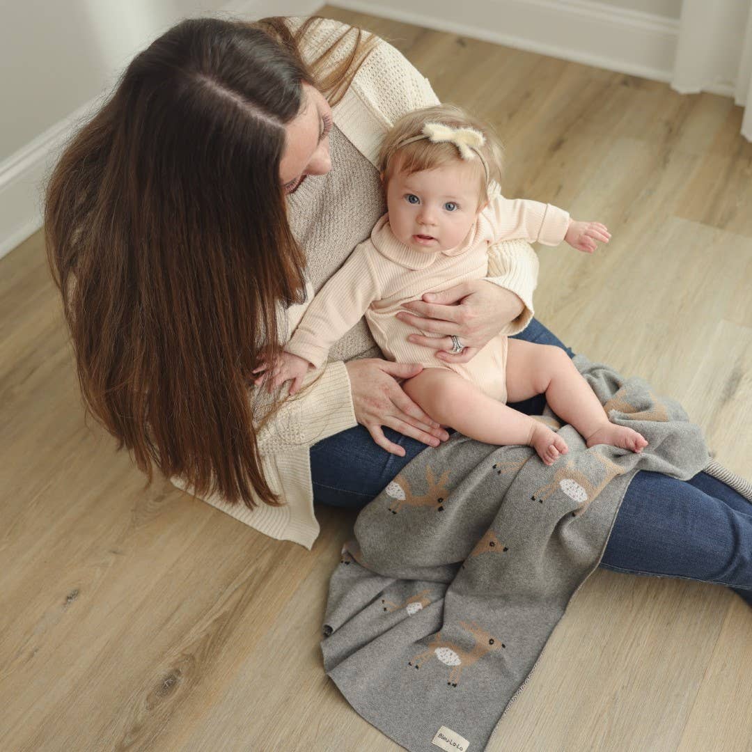 100% Luxury Cotton Receiving Swaddle Baby Blanket - Deer: Sage