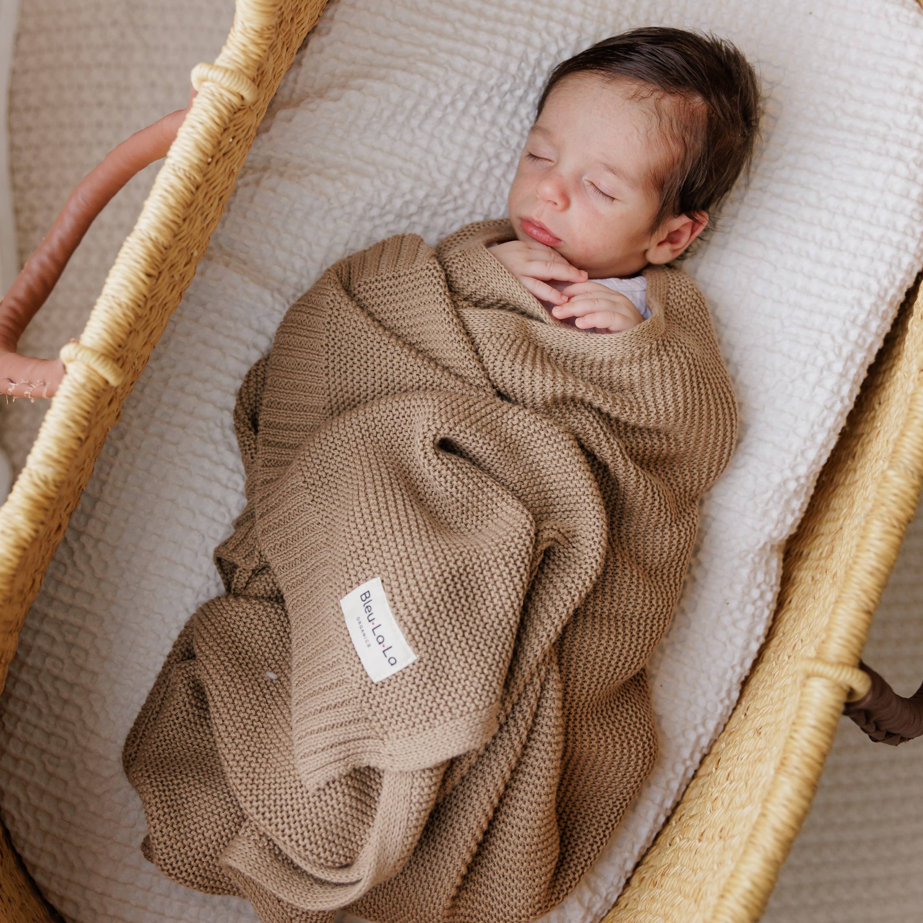 Heritage Knit 100% Organic Cotton Swaddle Baby Blanket: Mocha
