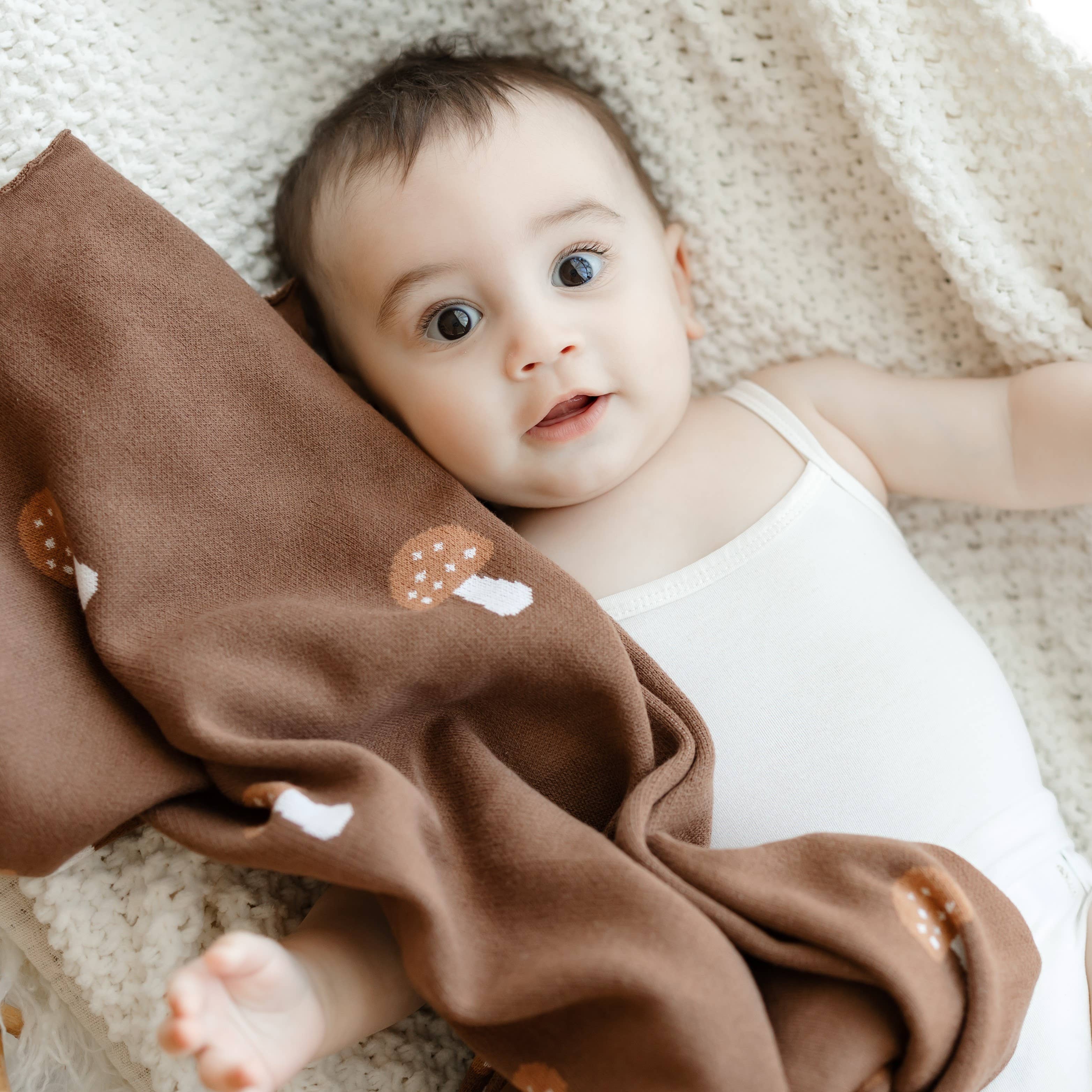 100% Luxury Cotton Swaddle Receiving Baby Blanket - Mushroom: Camel