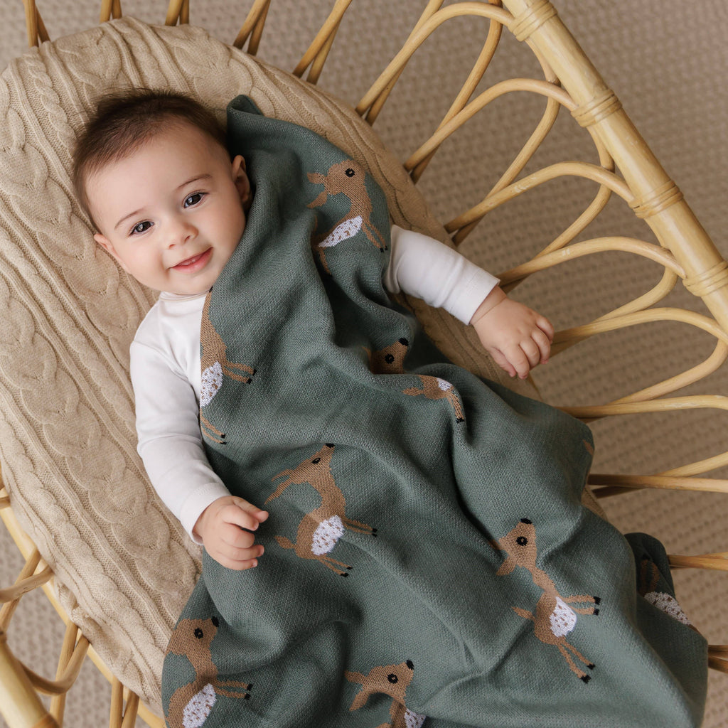 100% Luxury Cotton Receiving Swaddle Baby Blanket - Deer: Sage