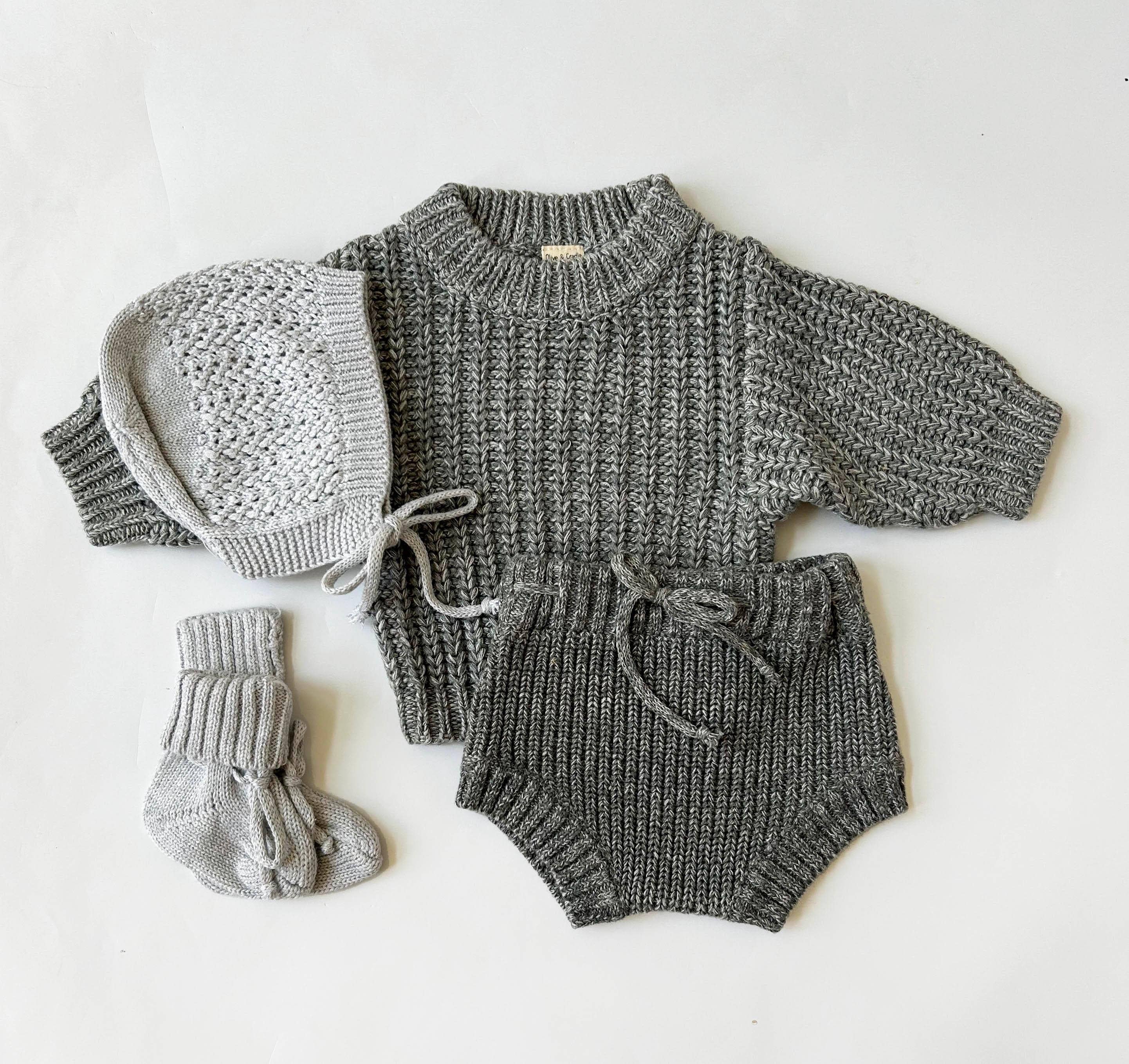 Baby Chunky Knit Sets: Gray